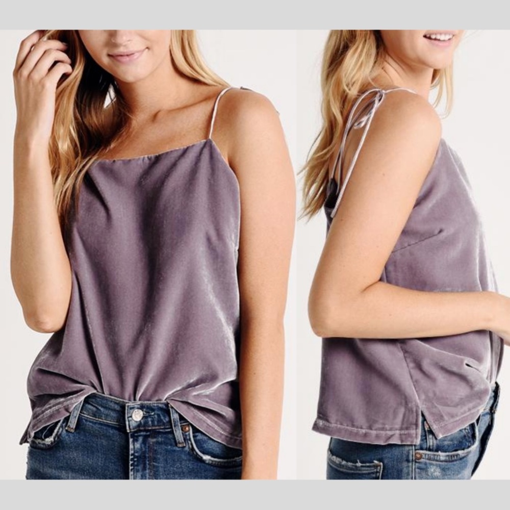 NWT $95 Cupcakes And Cashmere Janika Velvet Tank Top Silver Mauve [ XS ]‎